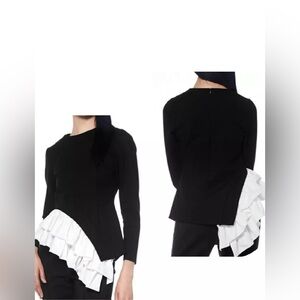 Gracia Unbalanced Bottom Layered Ruffle Top size M Black And White